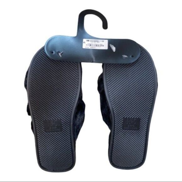 INC Black Faux-Fur Crossband Slippers Slides Women's Extra Large 11-12 New - Picture 3 of 3